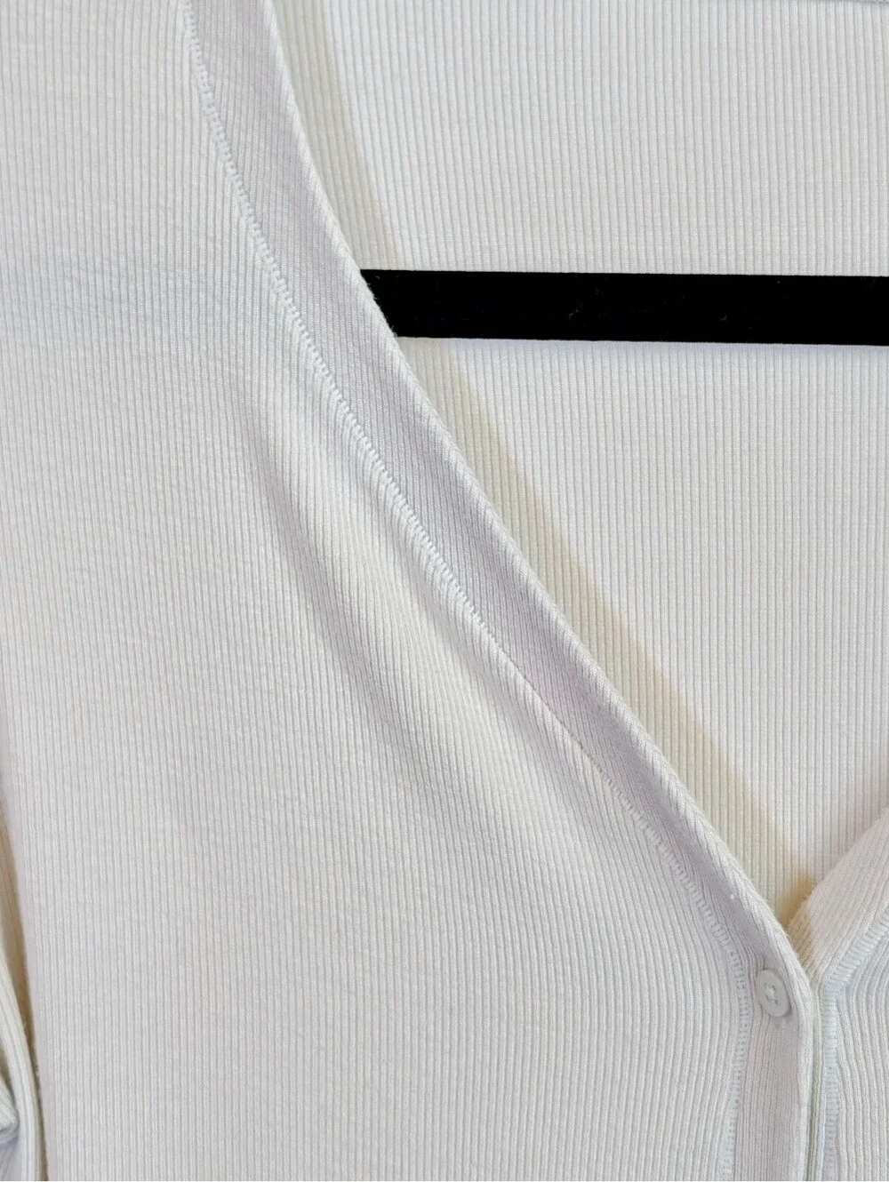 Lululemon Side-Cinch Ribbed Cardigan Bone Off White Button Top Athletic No Size